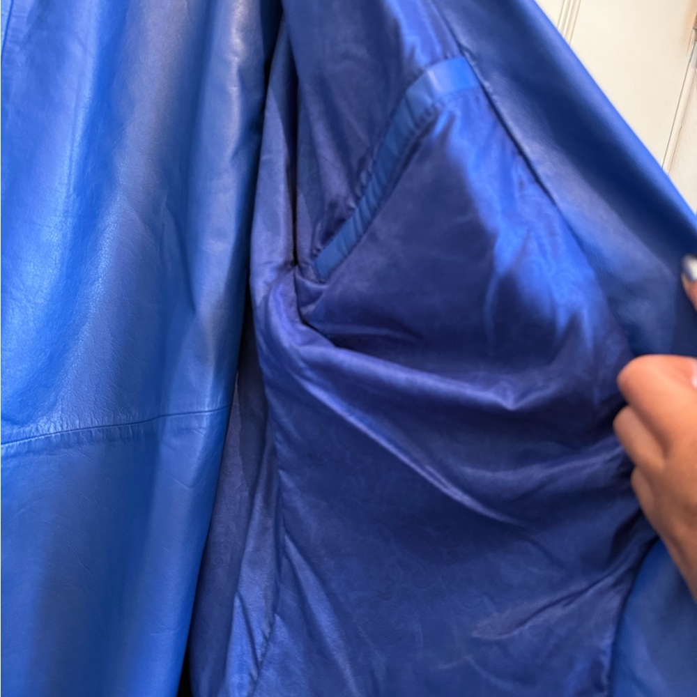 Vibrant Royal Blue leather Jacket and Skirt set - Picture 6 of 9